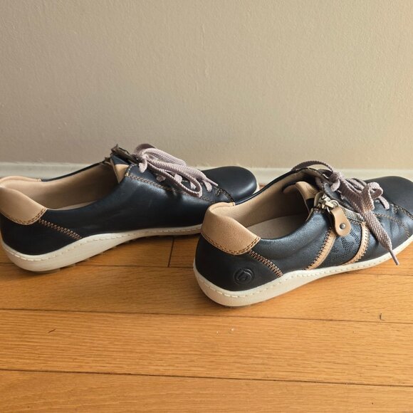 LADIES REMONTE LEATHER CASUAL LACE UP FLAT SHOE TRAINER R1426 BLUE COMBO - Picture 2 of 4